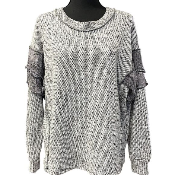 SUGARFOX Sweater Gray Pullover Ruffle Sleeves Reverse Seams NWOT - Picture 1 of 9